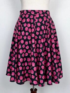 Next Retro Vintage 90s Rose Floral Satin Flared A-Line Mini Circle Skirt SIZE 6